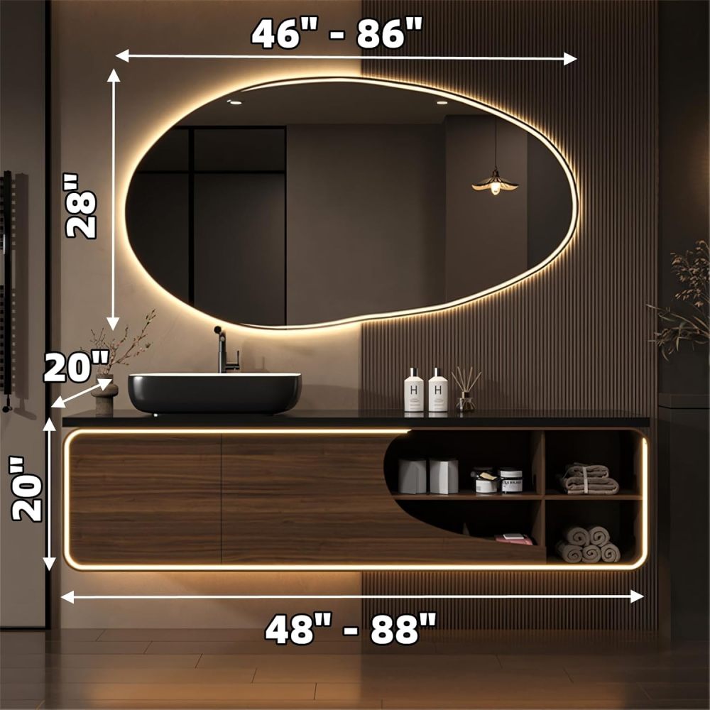 Bathroom Vanity with Sink - Modern Floating Bathroom Vanity Cabinet with LED Smart Mirror Set, Motion Sensor Lighting, Wall Mount, Includes Faucet & Accessories (Mirror, 80")