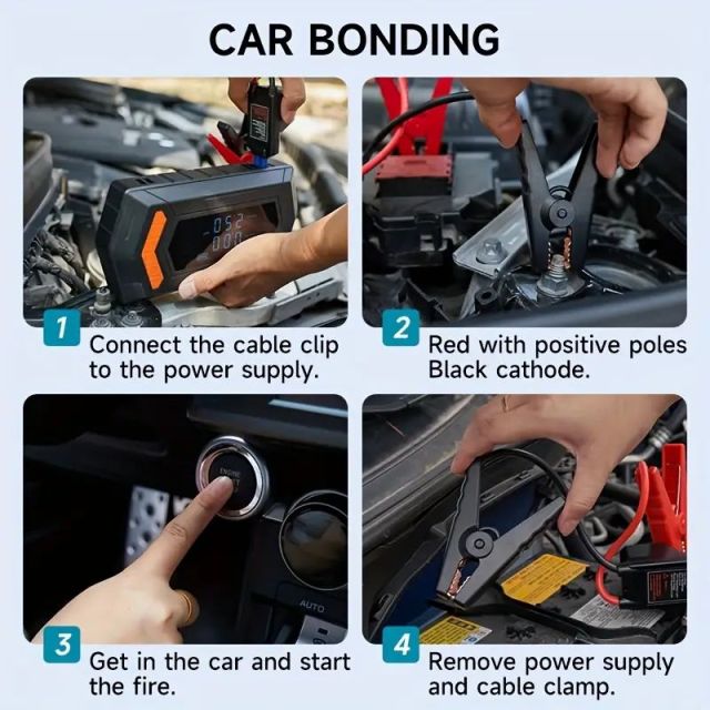 LCD Display Emergency Power Bank Portable Car Jump Starter with Tire Inflator Air Blower