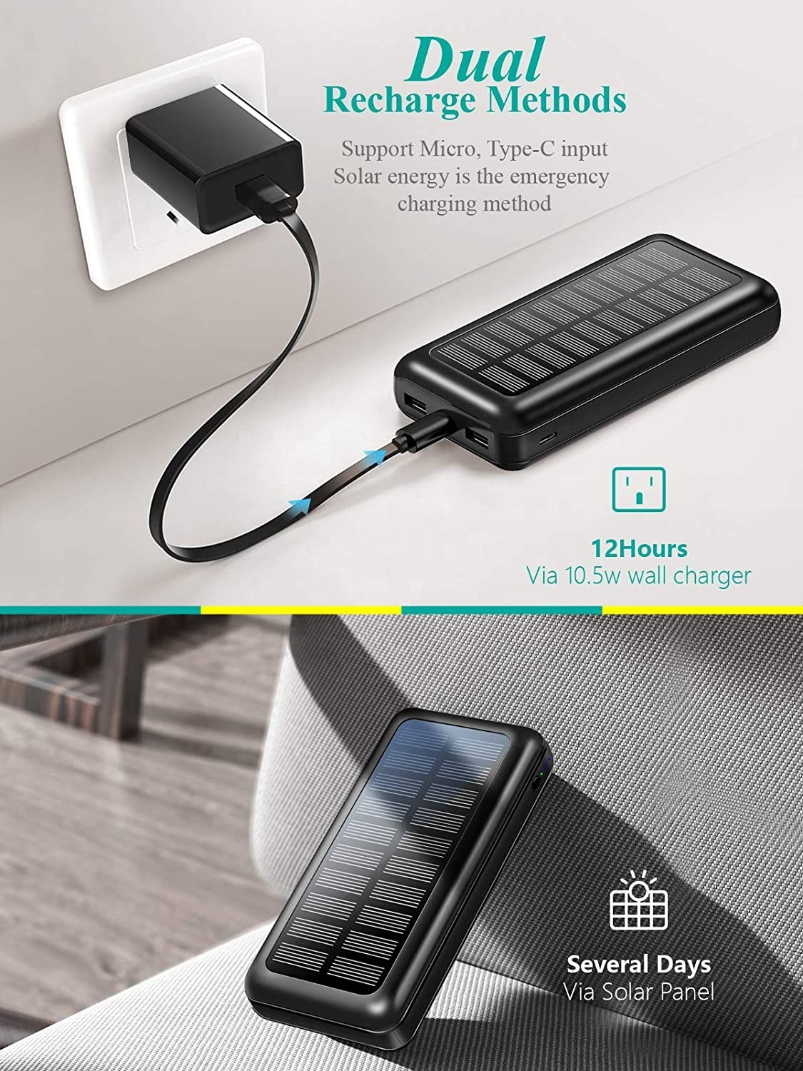 New Solar Power Banks Mobile Phone Portable Powerbank 20000Mah Double Usb High Capacity Waterproof Charger Solar Power Bank