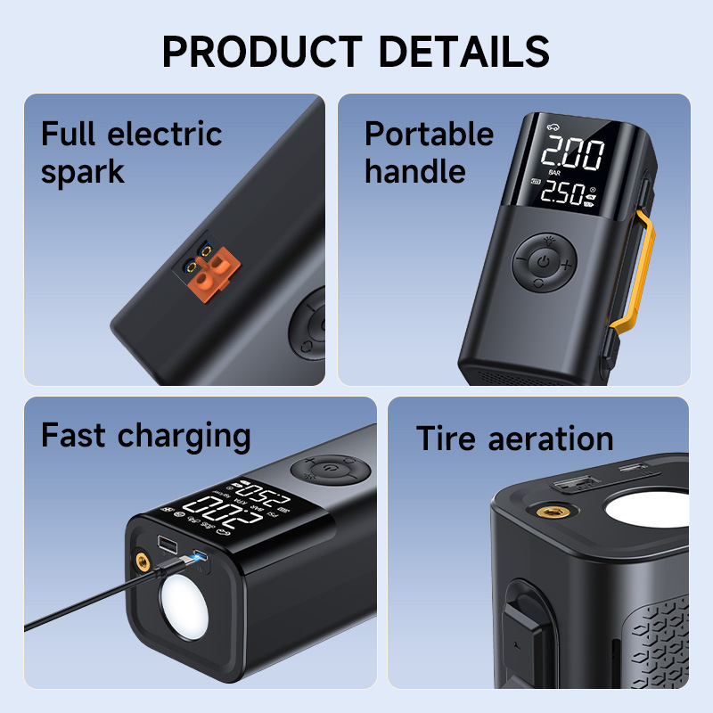 All One Car Jump Starter Air Compressor Air Blower ABS 150 PSI Digital Display Emergency Light for Off-Road Camping SOS Alert