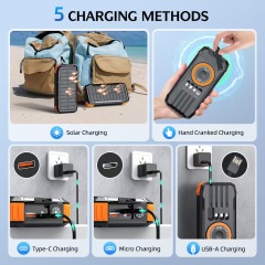 Built in Cable Compass Fast Charging PD22.5W Solar Battery Charger Camping Solar Power Bank 20000mah for Watch Tws Earphone