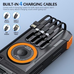 Built in Cable Compass Fast Charging PD22.5W Solar Battery Charger Camping Solar Power Bank 20000mah for Watch Tws Earphone
