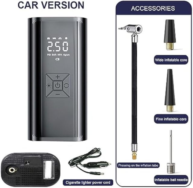 Portable Electric Air Compressor Inflator Rechargeable Cordless High Pressure Digital Emergency Tire Inflator for Car Bicycle