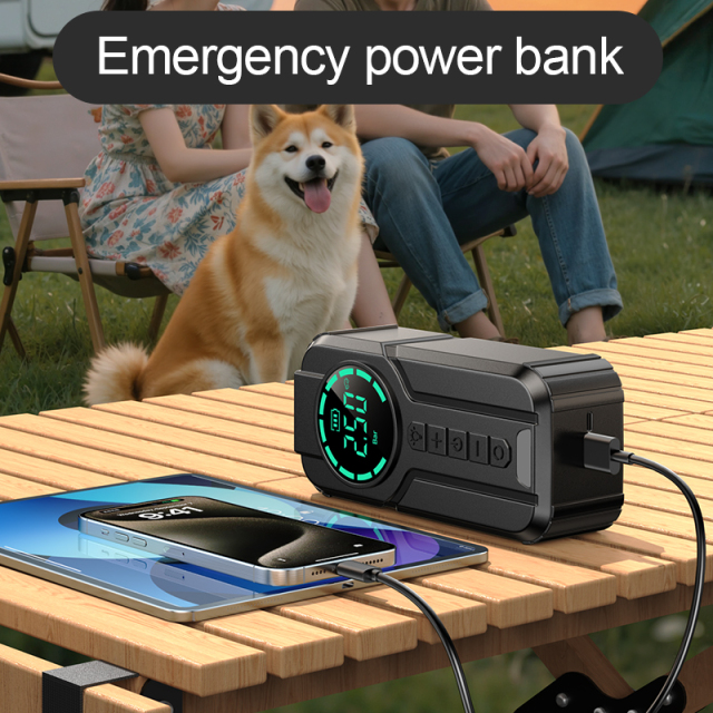 5 in 1 Portable Car Jump Starter 12 Volt Booster with Inflator for Vehicle Battery Cell Phone Charging 5 Volt Adapter