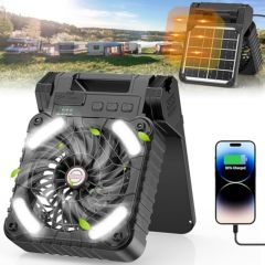 New 10000mah Solar Panel Power Fan Foldable Outdoor Camping Fan Mobile Power Led Rechargeable Fan