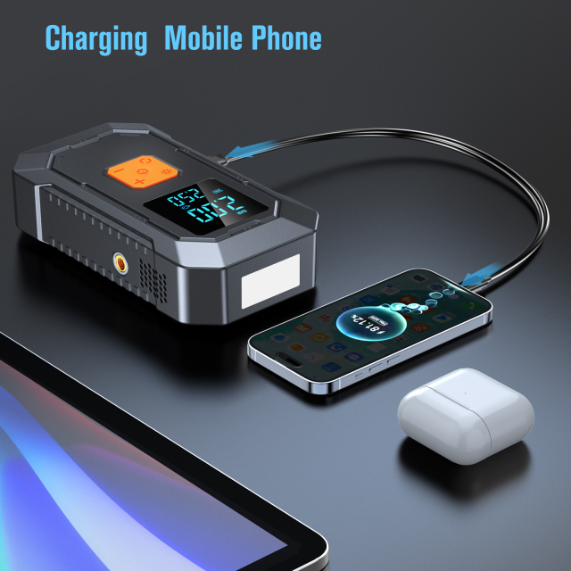 Car Jump Starter Air Compressor High Power 4000A Booster LED SOS Light Digital Pressure Gauge Plastic for Travel Outdoor Use