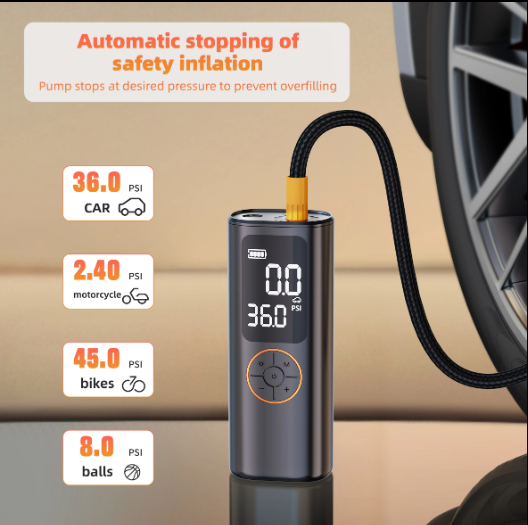 Portable Wireless Electric Air Pump Tyre Inflator ABS Plastic Digital Pressure Gauge 12V Car Charge Cable 5200mAh Battery