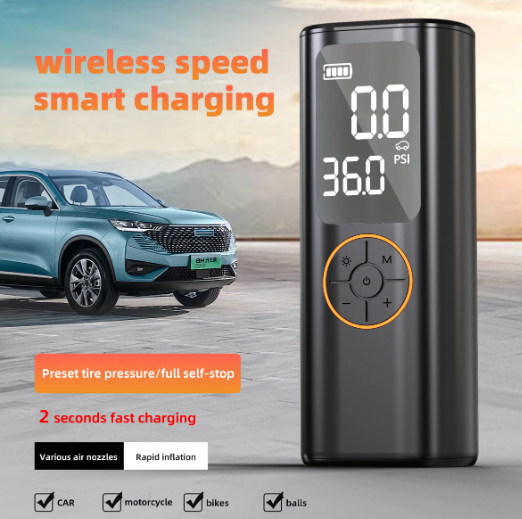 Portable Wireless Electric Air Pump Tyre Inflator ABS Plastic Digital Pressure Gauge 12V Car Charge Cable 5200mAh Battery