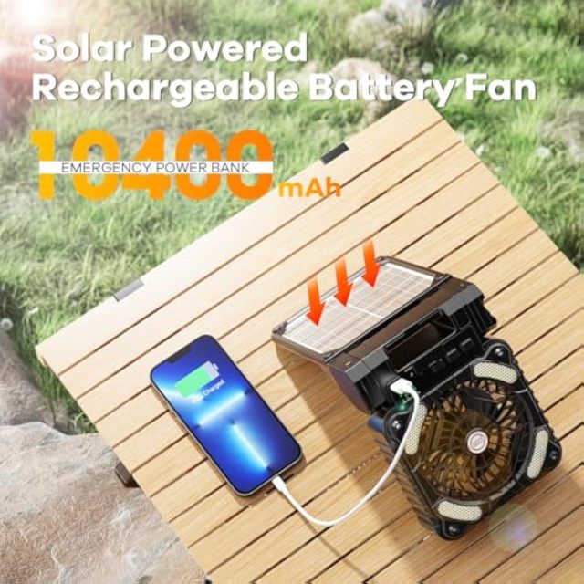 New 10000mah Solar Panel Power Fan Foldable Outdoor Camping Fan Mobile Power Led Rechargeable Fan