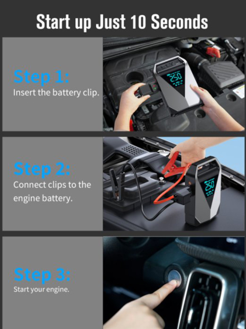 Portable Super Capacitor Kit  Battery 4 in 1 Emergency Car Jump Starter Power Bank With Air Pump