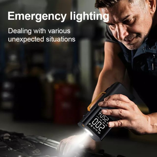All One Car Jump Starter Air Compressor Air Blower ABS 150 PSI Digital Display Emergency Light for Off-Road Camping SOS Alert