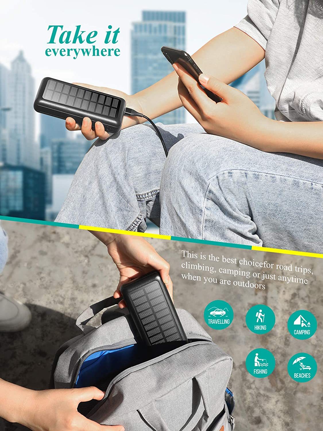 New Solar Power Banks Mobile Phone Portable Powerbank 20000Mah Double Usb High Capacity Waterproof Charger Solar Power Bank