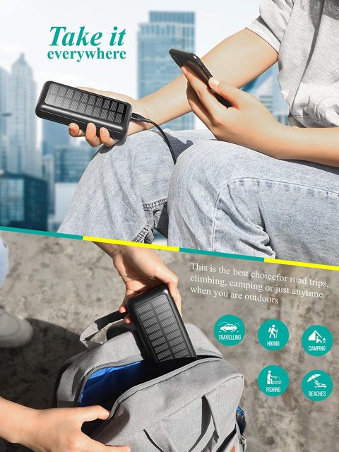 New Solar Power Banks Mobile Phone Portable Powerbank 20000Mah Double Usb High Capacity Waterproof Charger Solar Power Bank