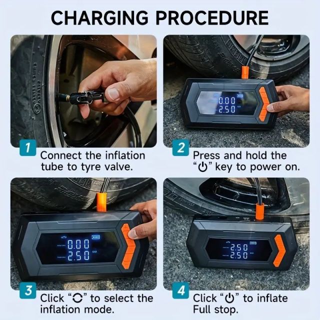 LCD Display Emergency Power Bank Portable Car Jump Starter with Tire Inflator Air Blower