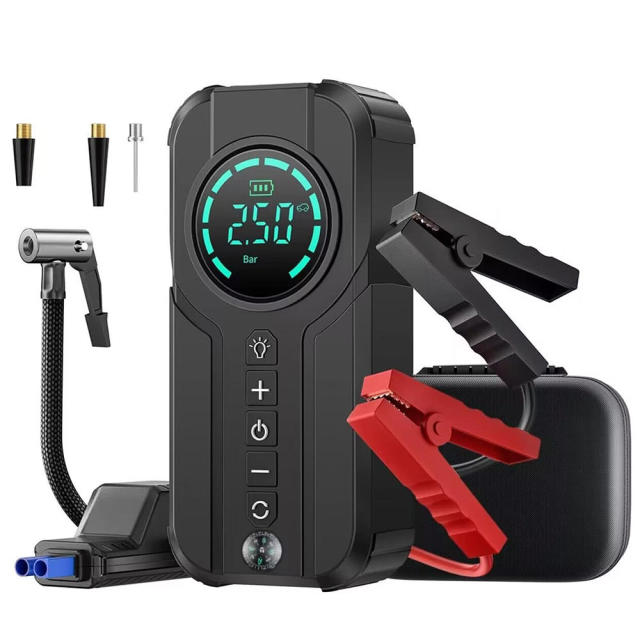 5 in 1 Portable Car Jump Starter 12 Volt Booster with Inflator for Vehicle Battery Cell Phone Charging 5 Volt Adapter