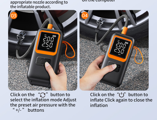 Car Accessories Portable Tire Inflator for Car and Motorcycle Rechargeable Air Compressor Pump