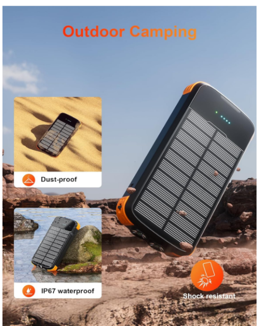 20000mAh Foldable Wireless Charger Solar Panel Powerbank Waterproof Solar Power Bank with Flashlight for iPhone