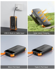 20000mAh Foldable Wireless Charger Solar Panel Powerbank Waterproof Solar Power Bank with Flashlight for iPhone