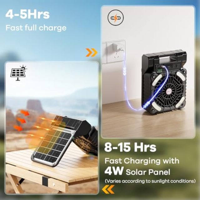 New 10000mah Solar Panel Power Fan Foldable Outdoor Camping Fan Mobile Power Led Rechargeable Fan