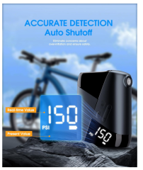 Electric Bike Tire Pump Max 150 PSI Rechargeable 3200mAh Portable Mini Air Pump Plastic Digital Pressure Gauge 10L/min