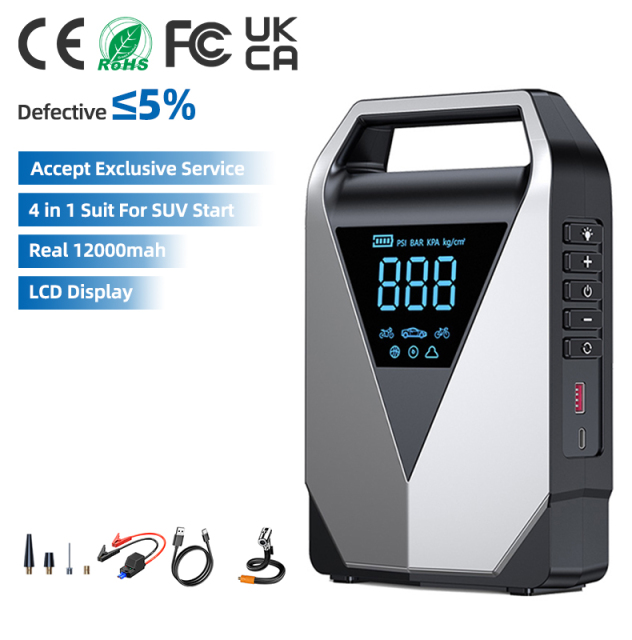 Portable Super Capacitor Kit  Battery 4 in 1 Emergency Car Jump Starter Power Bank With Air Pump