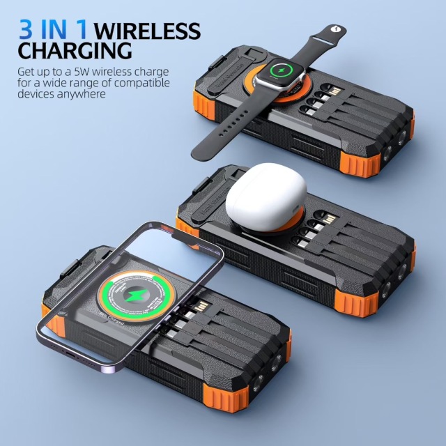 Built in Cable Compass Fast Charging PD22.5W Solar Battery Charger Camping Solar Power Bank 20000mah for Watch Tws Earphone