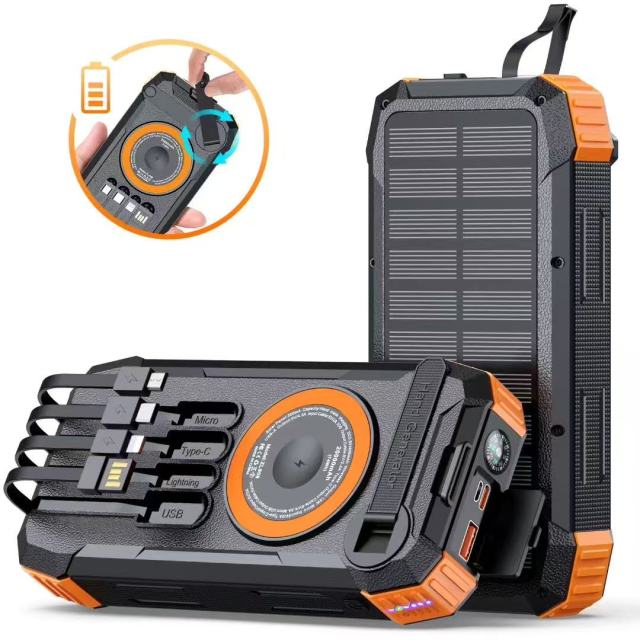 Built in Cable Compass Fast Charging PD22.5W Solar Battery Charger Camping Solar Power Bank 20000mah for Watch Tws Earphone