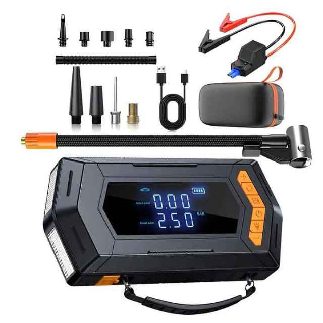 LCD Display Emergency Power Bank Portable Car Jump Starter with Tire Inflator Air Blower