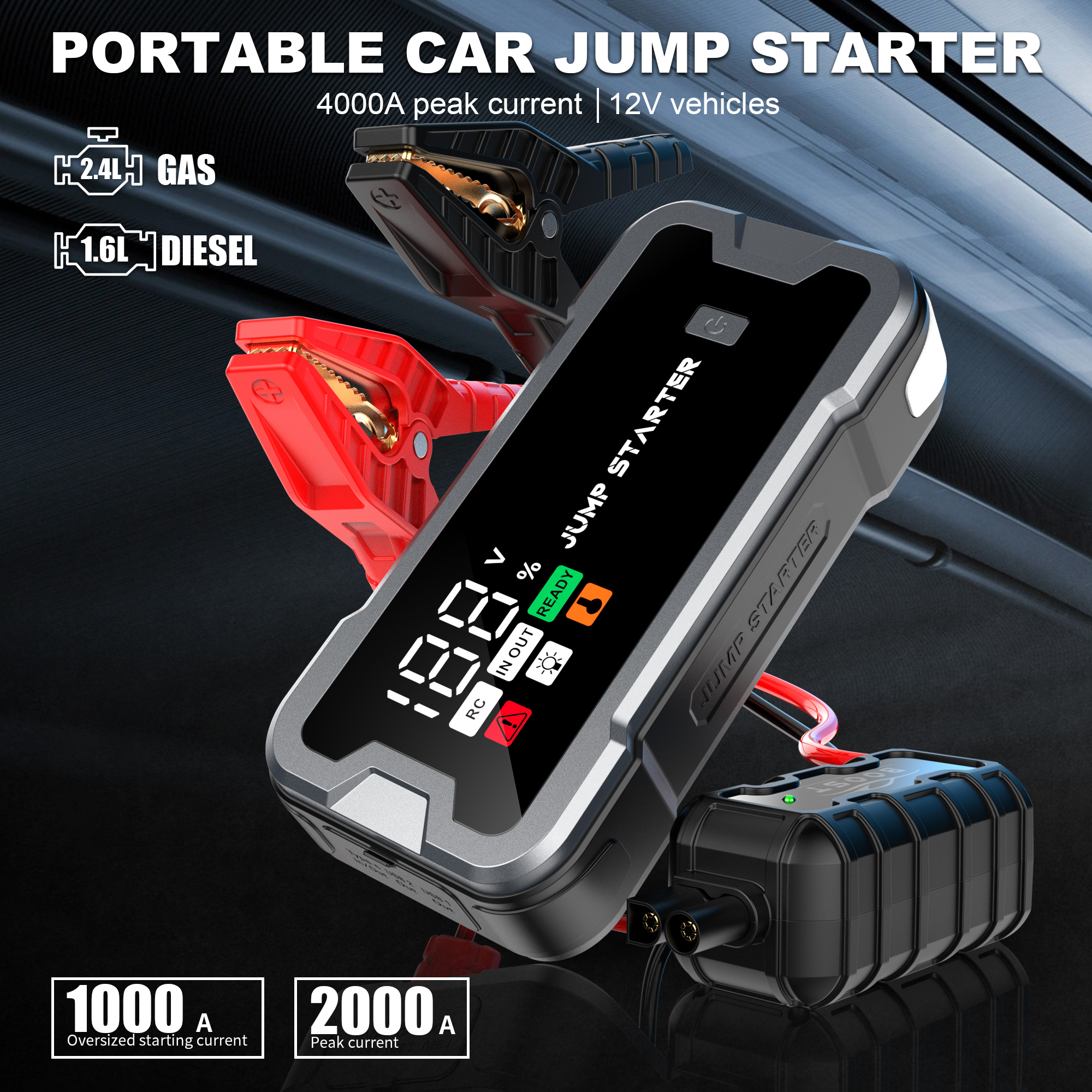 CY53N 12V/24V Heavy Duty Jump Starter with 4000A Peak Current & Emergency Power System