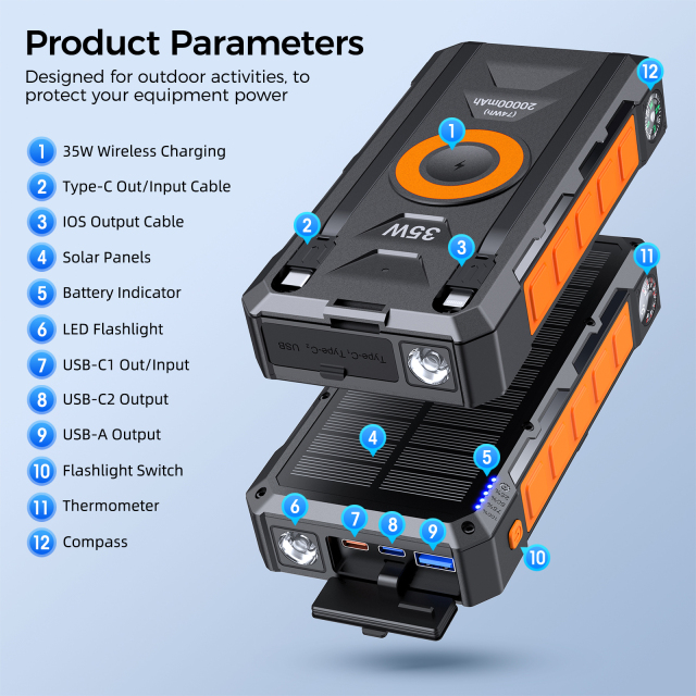 ZL-602-2 Solar Wireless Power Bank 20000mAh PD35W with Magnetic Charging & SOS Light