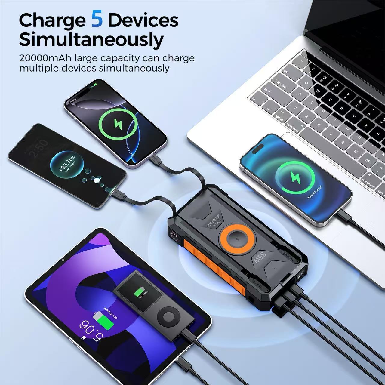 ZL-602-2 Solar Wireless Power Bank 20000mAh PD35W with Magnetic Charging & SOS Light