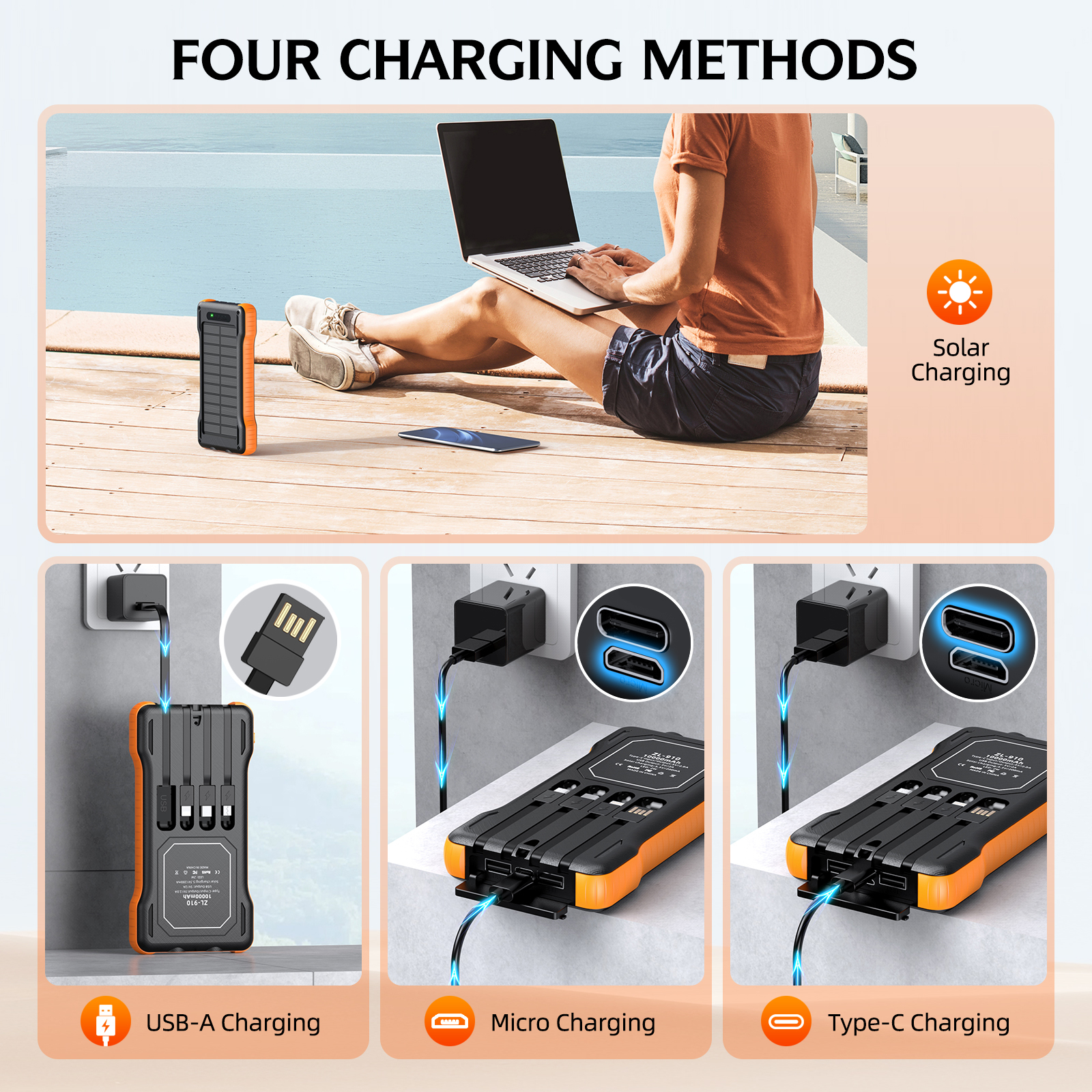 P12AD Solar Power Bank 50000mAh with Wireless Charging & Dual Foldable Solar Panels