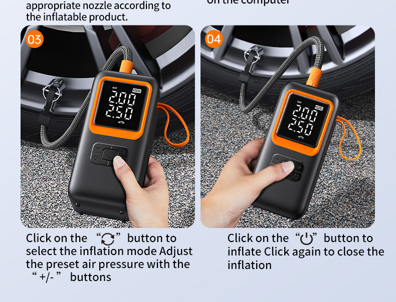 JY01 Cordless Tire Inflator Portable Air Pump with LCD Display (150PSI)