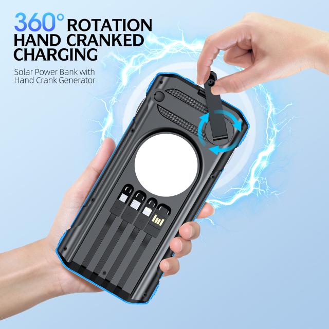 912 Solar Hand Crank Power Bank PD22.5W with Built-in Cables & SOS Emergency Light