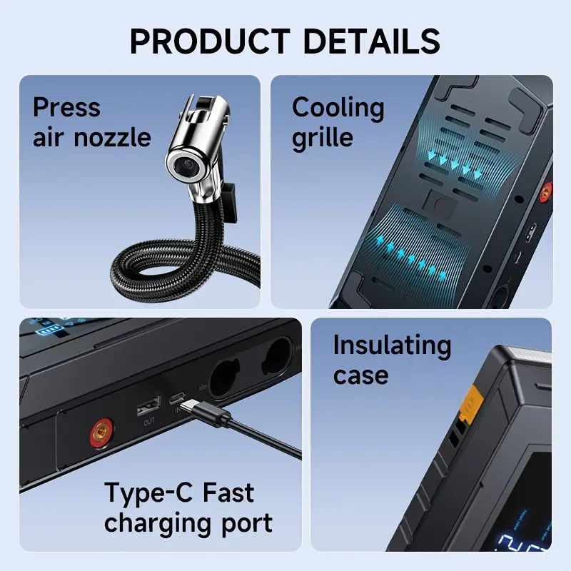 HW03 Portable Car Jump Starter with Tire Inflator & Air Blower