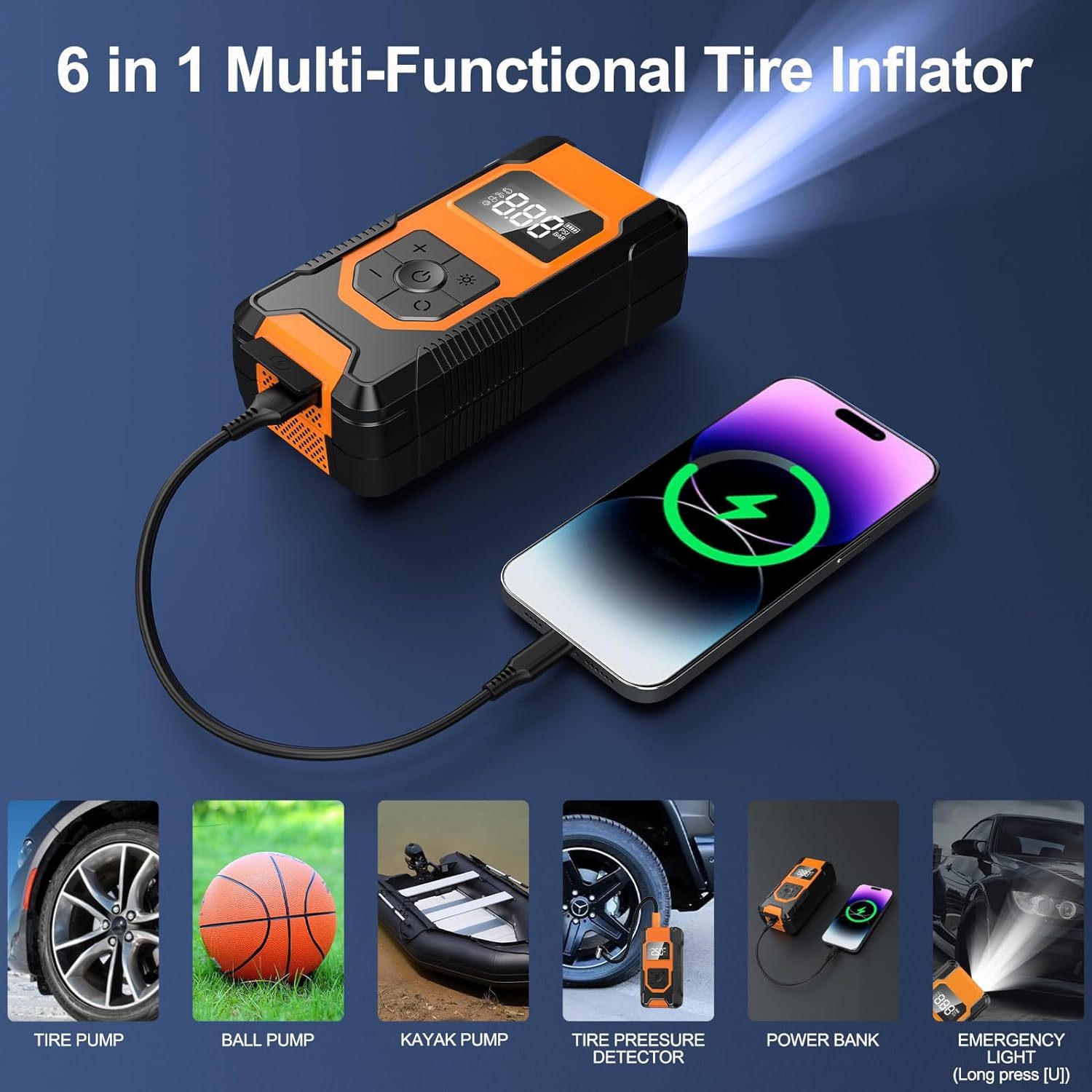 YQ01 Wireless Portable Tire Inflator Pump 150PSI Fast Inflation Air Pump