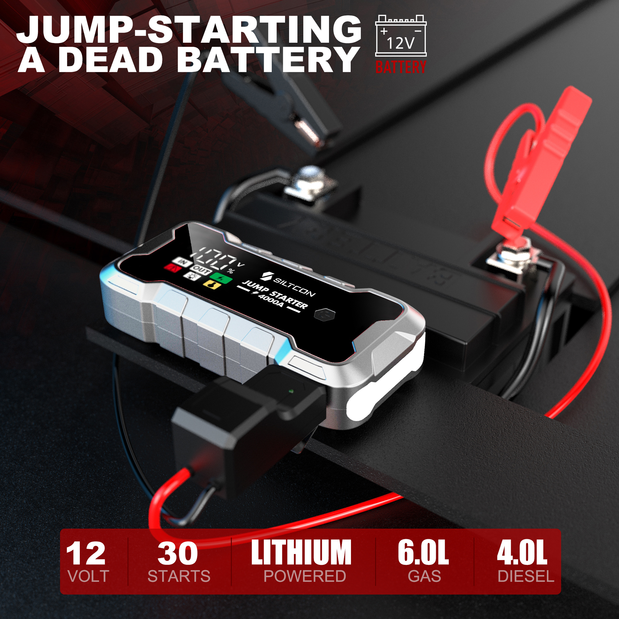 JY07 Super Capacitor Car Jump Starter 4000A Portable Booster with Digital LCD Display