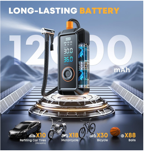 PL01 Wireless Digital Air Pump 12V Cordless Air Compressor (22L/min Fast Inflate)
