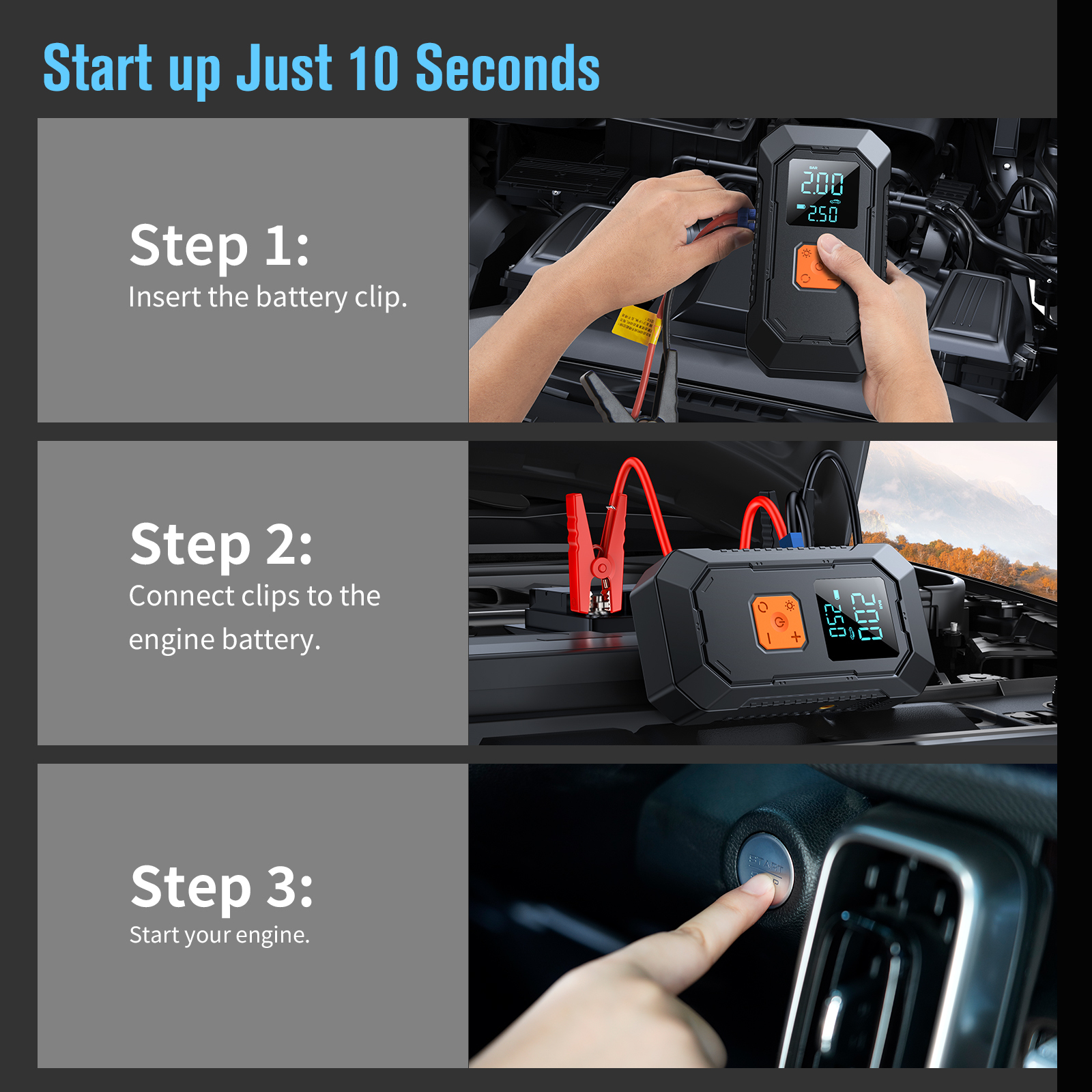 ES12 5-in-1 2000A Car Jump Starter with Air Compressor