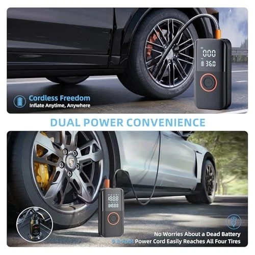 D04 Portable Car Air Pump 12V Cordless Tire Inflator with Digital LCD Display (150PSI)
