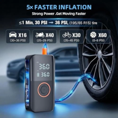 D04 Portable Car Air Pump 12V Cordless Tire Inflator with Digital LCD Display (150PSI)