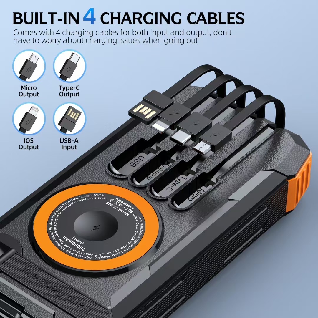 HS43 Solar Hand Crank Power Bank with LED Torch (35W Fast Charging)