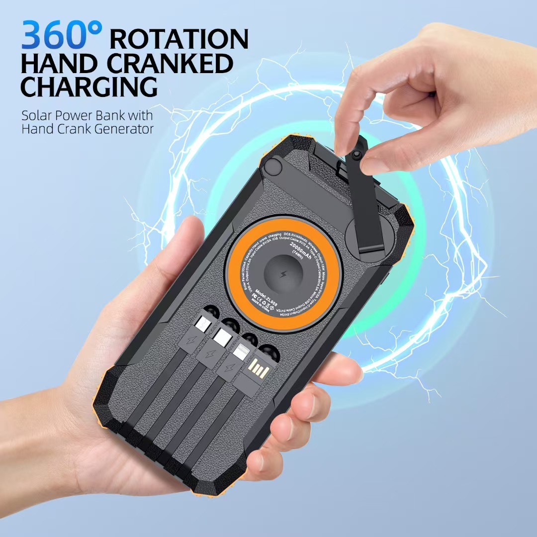 HS43 Solar Hand Crank Power Bank with LED Torch (35W Fast Charging)