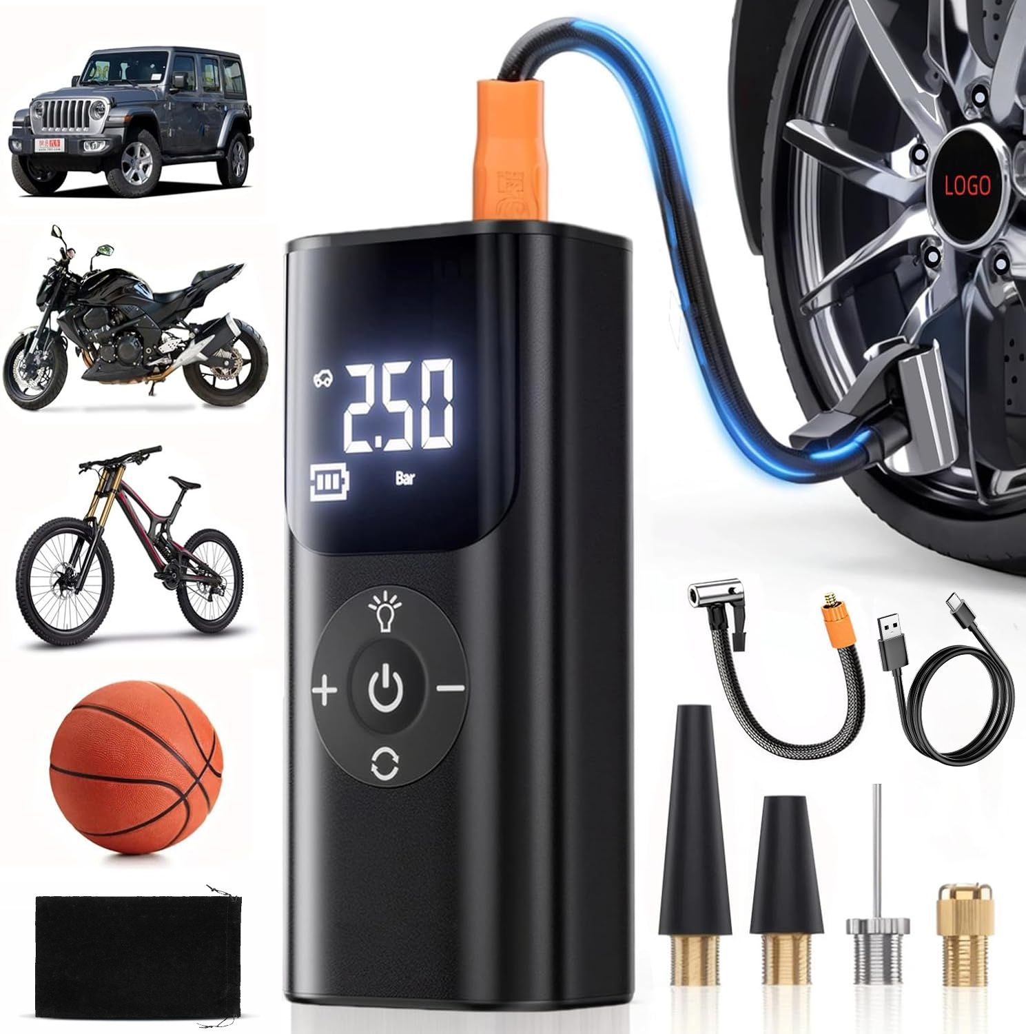 QS002 Cordless Portable Car Tire Inflator Air Pump Air Compressor