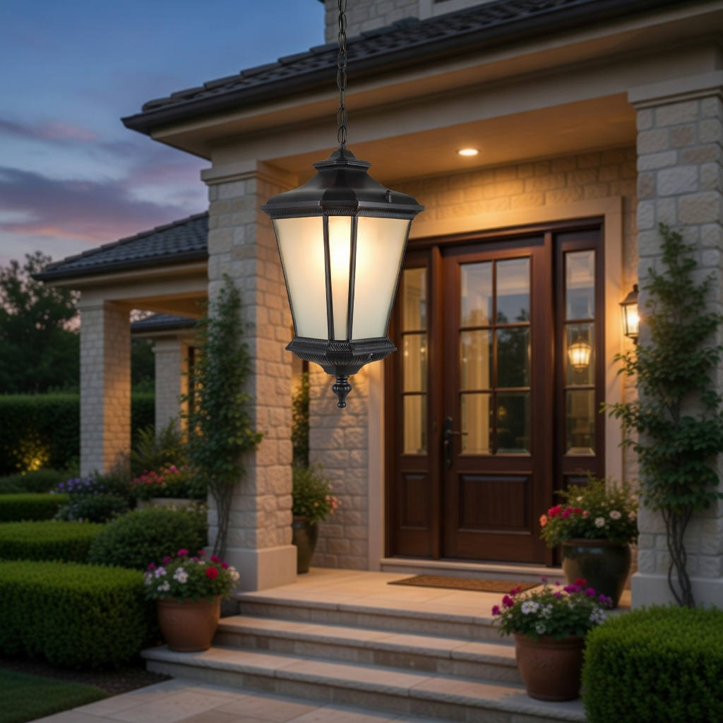 Classic Black Outdoor Hanging Lantern - Waterproof Porch Light for Villa, Hotel & Garden