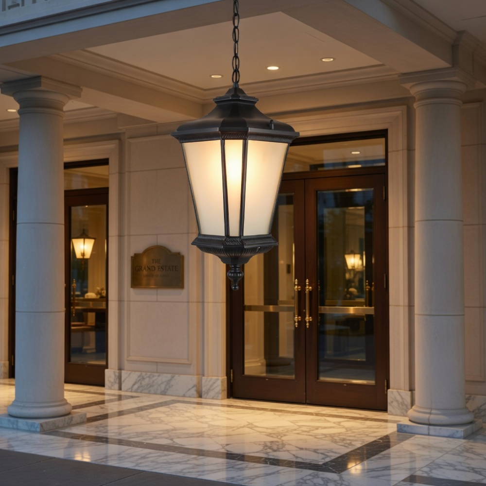 Classic Black Outdoor Hanging Lantern - Waterproof Porch Light for Villa, Hotel & Garden