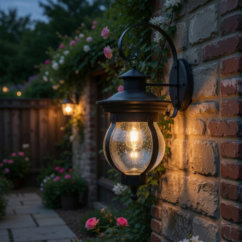 Outdoor Wall Lantern - Classic Black Glass Exterior Wall Light for Villa, Hotel & Garden