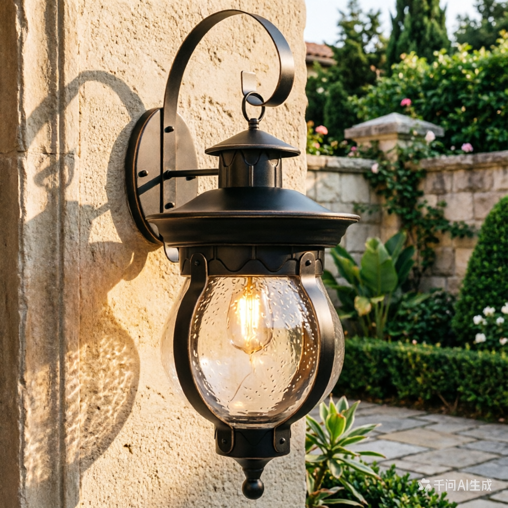 Outdoor Wall Lantern - Classic Black Glass Exterior Wall Light for Villa, Hotel & Garden