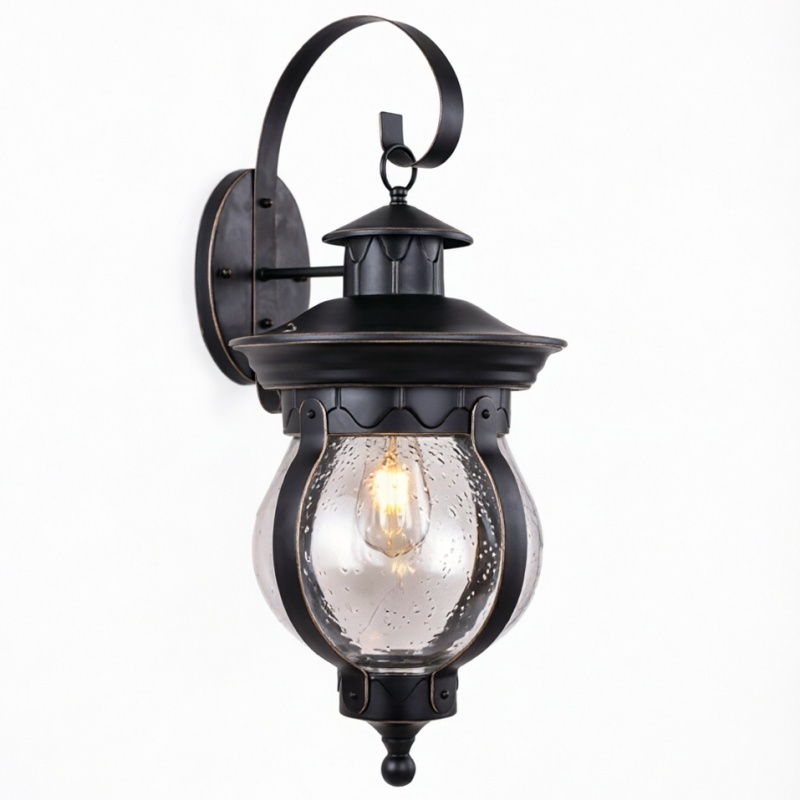 Outdoor Wall Lantern - Classic Black Glass Exterior Wall Light for Villa, Hotel & Garden