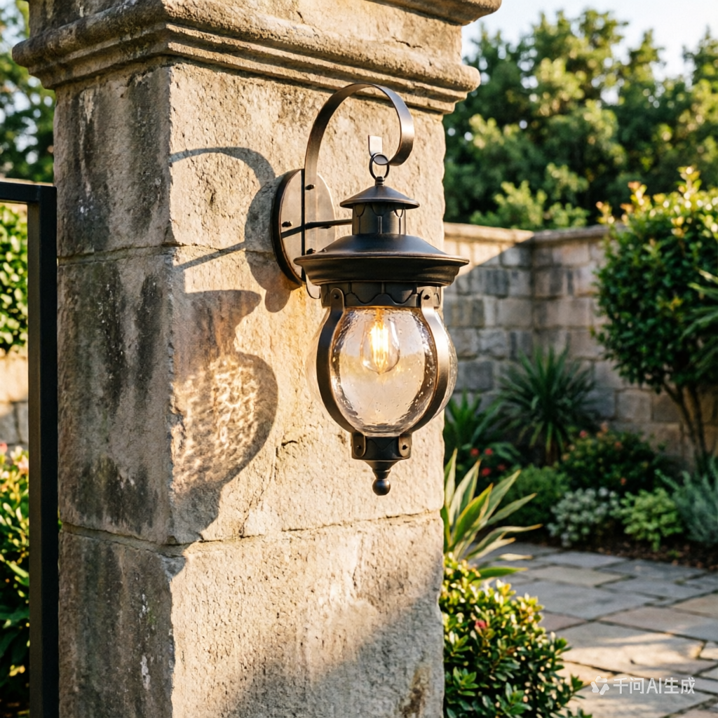 Outdoor Wall Lantern - Classic Black Glass Exterior Wall Light for Villa, Hotel & Garden